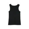 Back view of black cotton ribbed tank top laid flat, premium calisthenics clothing brand essential.