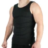 Athlete wearing black RHSM Minimalist Ribbed Tank, showing defined fit and premium fabric for high-performance fitness apparel.