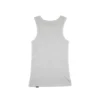 Back view of white RHSM minimalist ribbed tank laid flat, essential fitness apparel base layer with a clean design.