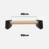 Front view infographic showing the extra-long 46cm handle and 58cm total length for elite calisthenics apparel training.