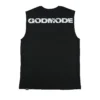 Back view showing the iconic Godmode graphic on the black RHSM fitness apparel tank.